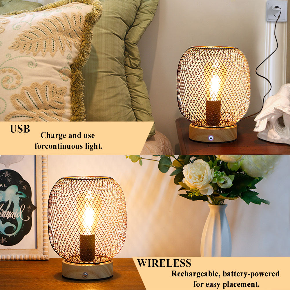 JHY DESIGN's 7.5"H Touch Adjustable Table Lamp(Round, Wooden Base)