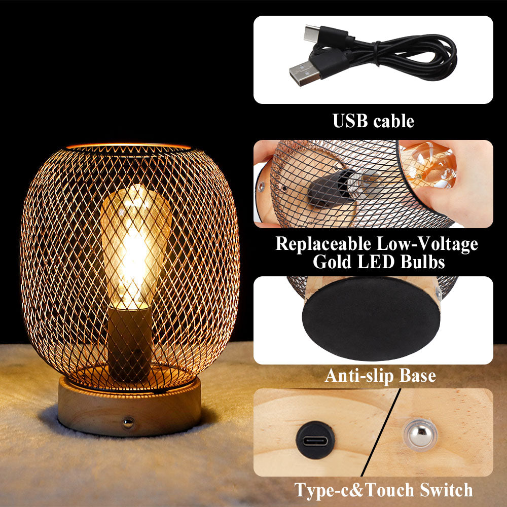 JHY DESIGN's 7.5"H Touch Adjustable Table Lamp(Round, Wooden Base)
