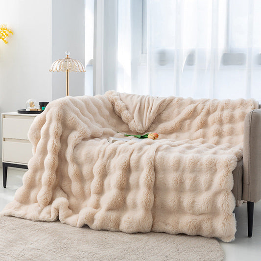 NNEDSZ Apricot 70*100cm Plush Toscana Rabbit Hair Throw Blanket - Soft Flannel Fleece for All Seasons, Perfect for Couch & Bed-0